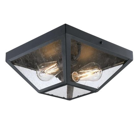 WESTINGHOUSE Fixture Ceiling Outdr Flush-Mount 60W 2-Light Wyndham 12In Txt, Black Clear Sd Glass 6114300